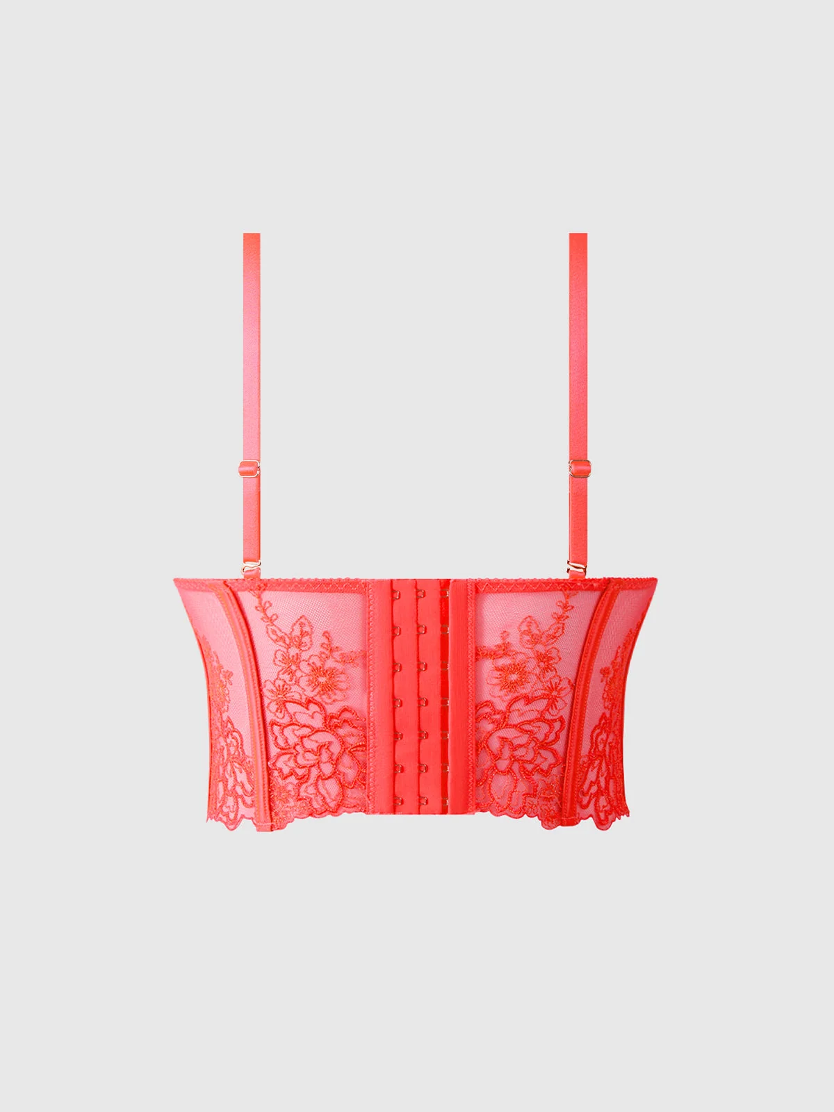 Wren Embroidered Tulip Demi Bustier in Coral