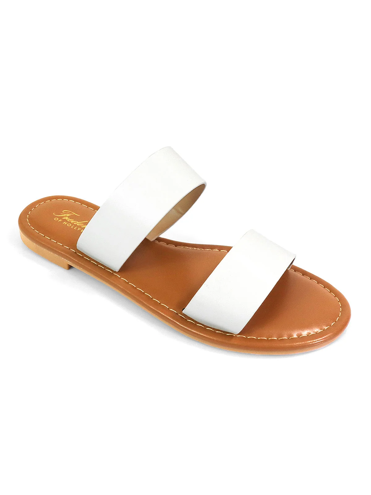 Janelle Double Band Flat Sandal in White With Minimalist Design