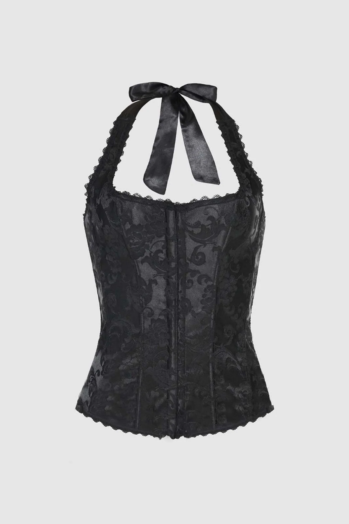 Hollywood Dream Halter Corset in Luxe Satin with Removable Garter Straps