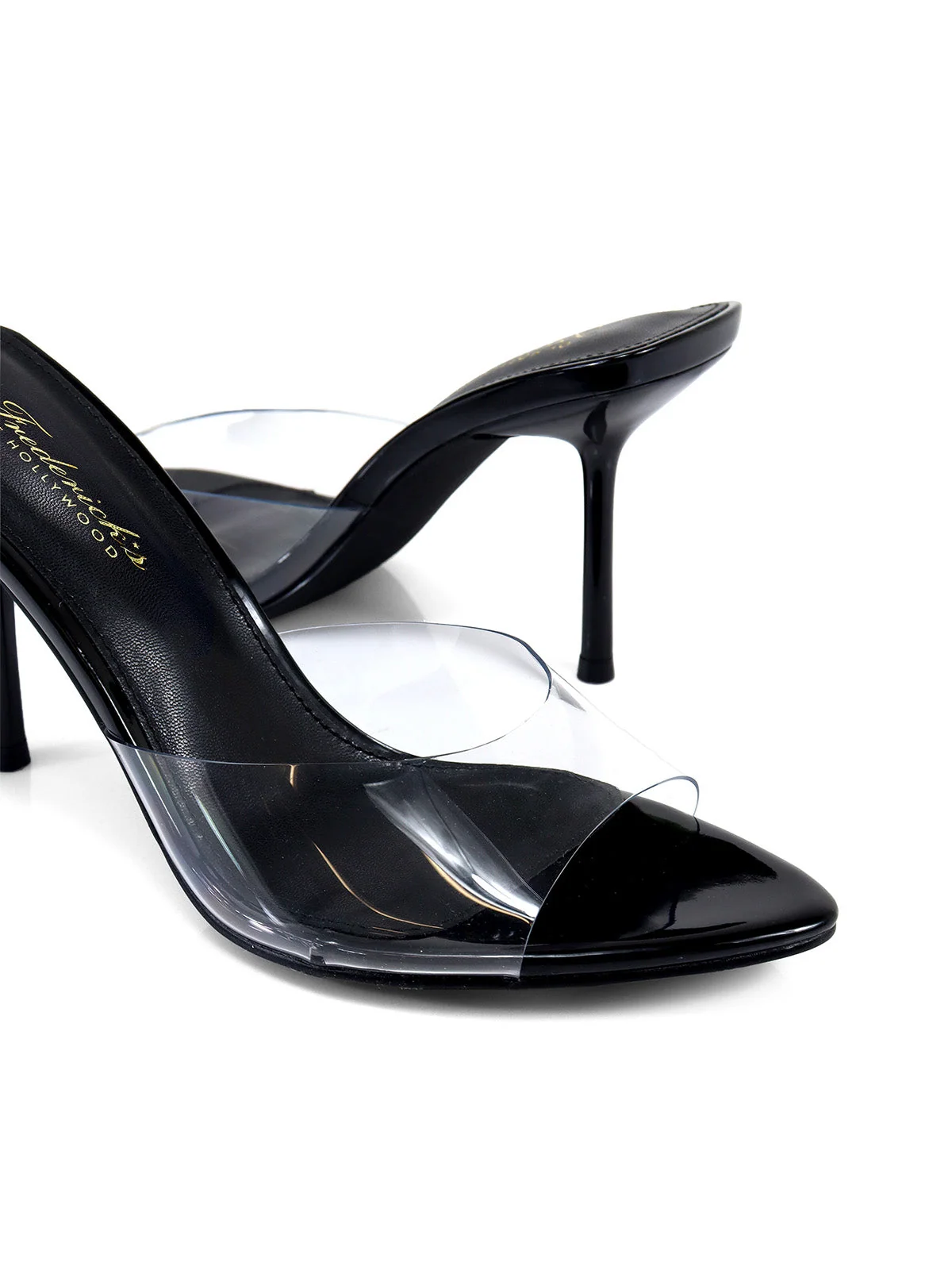 Shanya Mule Clear Peep Toe Heels in Black