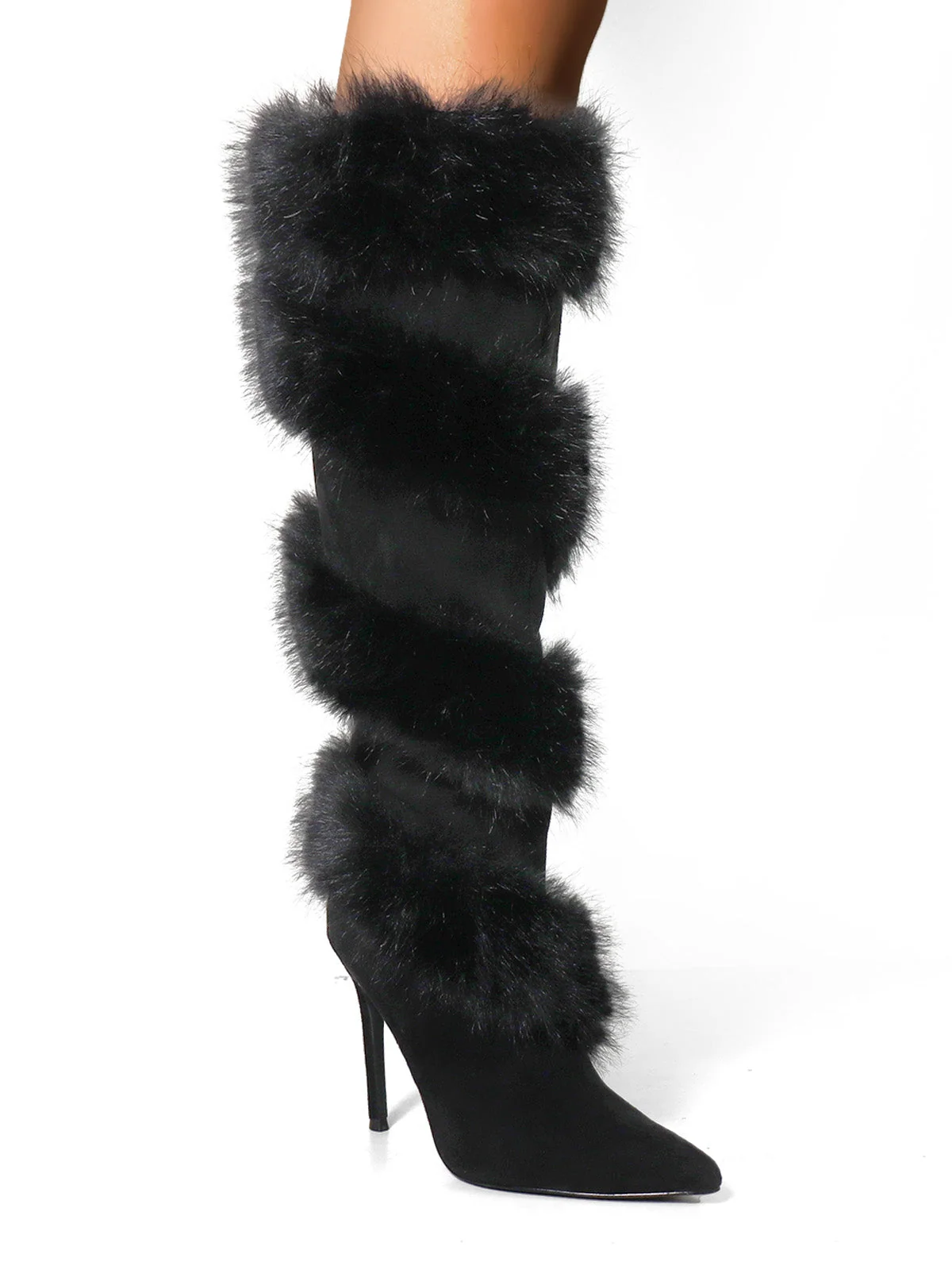 Holly Feather Over the Knee High Boots in Black