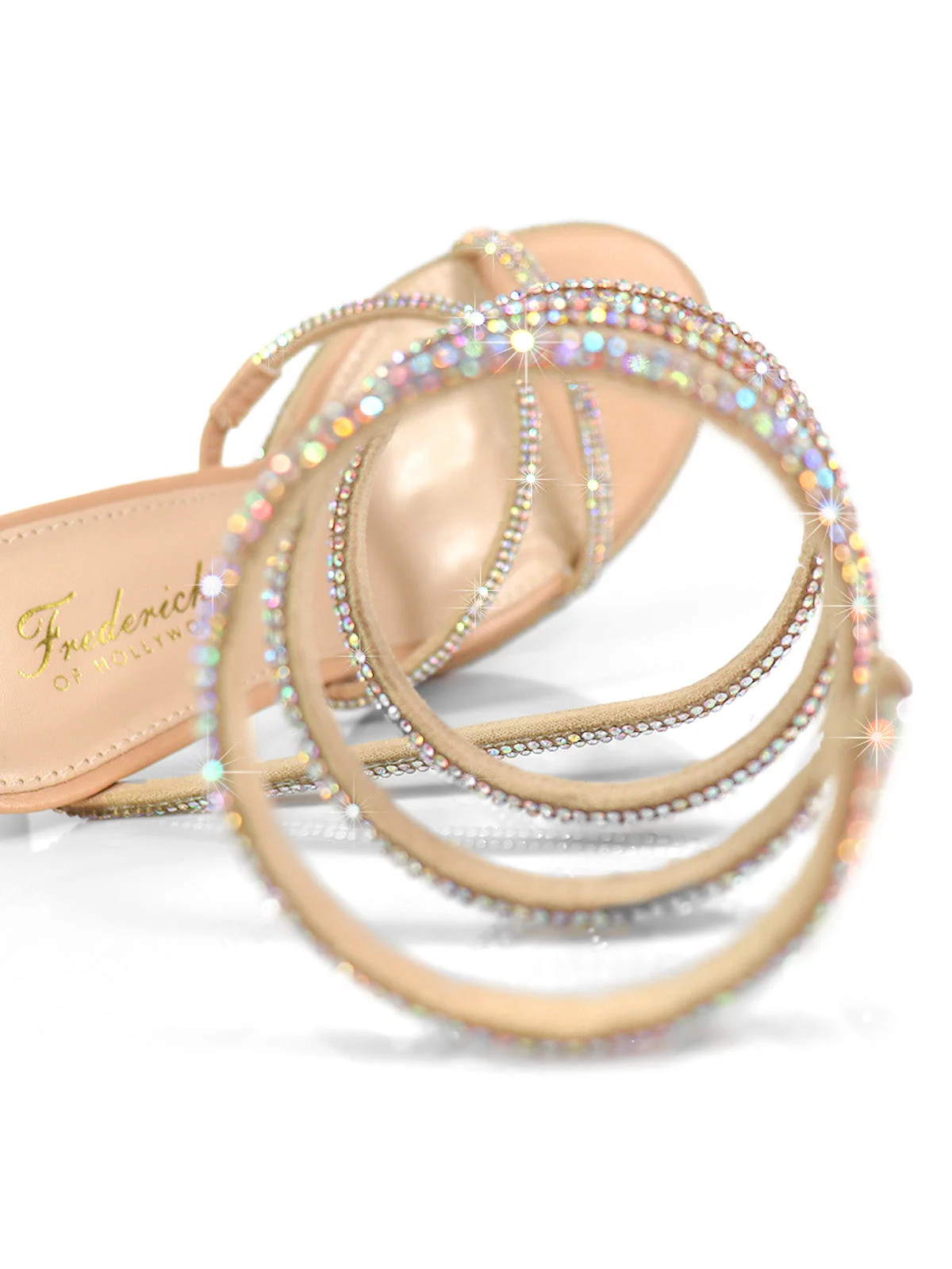 Lexia Rhinestone Heel With Spiral Straps in Nude
