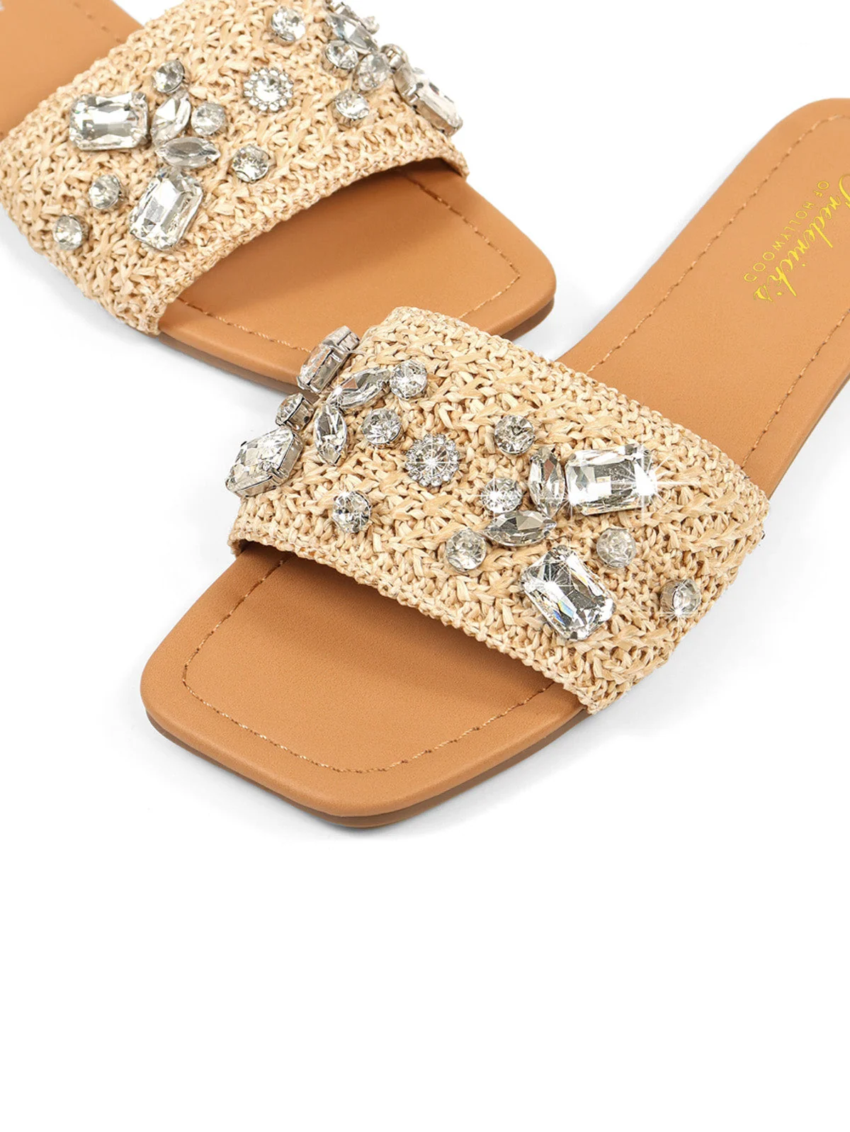 Valli Rhinestone Sandal in Beige with Breezy Raffia
