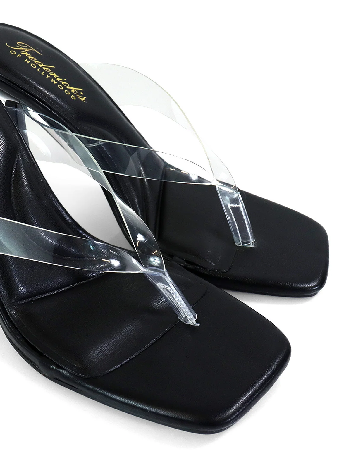 Annabelle Thong Sandal in Black with Clear Straps