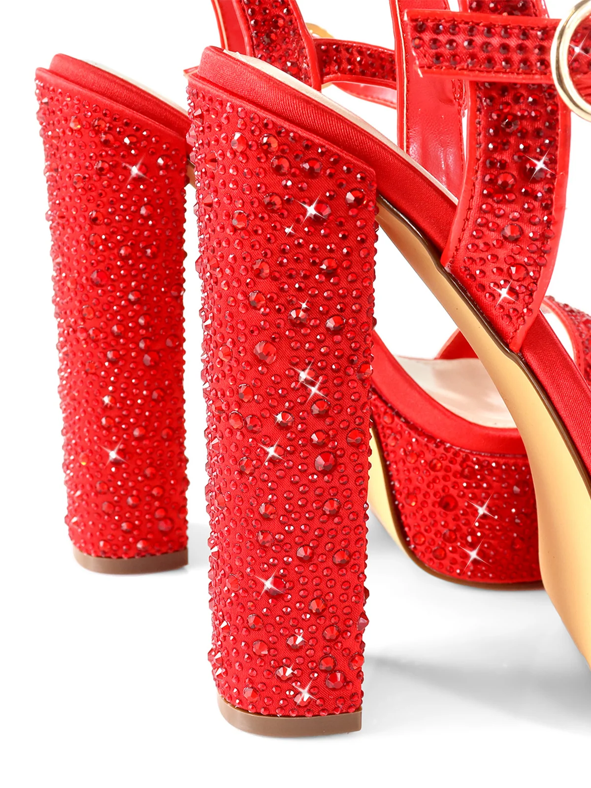 Fabiosa Rhinestone Open Toe Platform Heel in Red