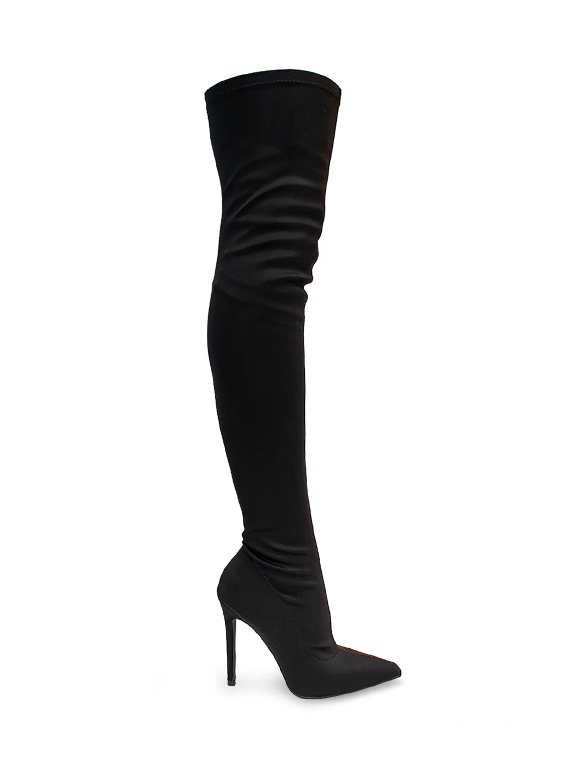 Gisele Stretchy Over-the-Knee Heeled Boots in Black Suede