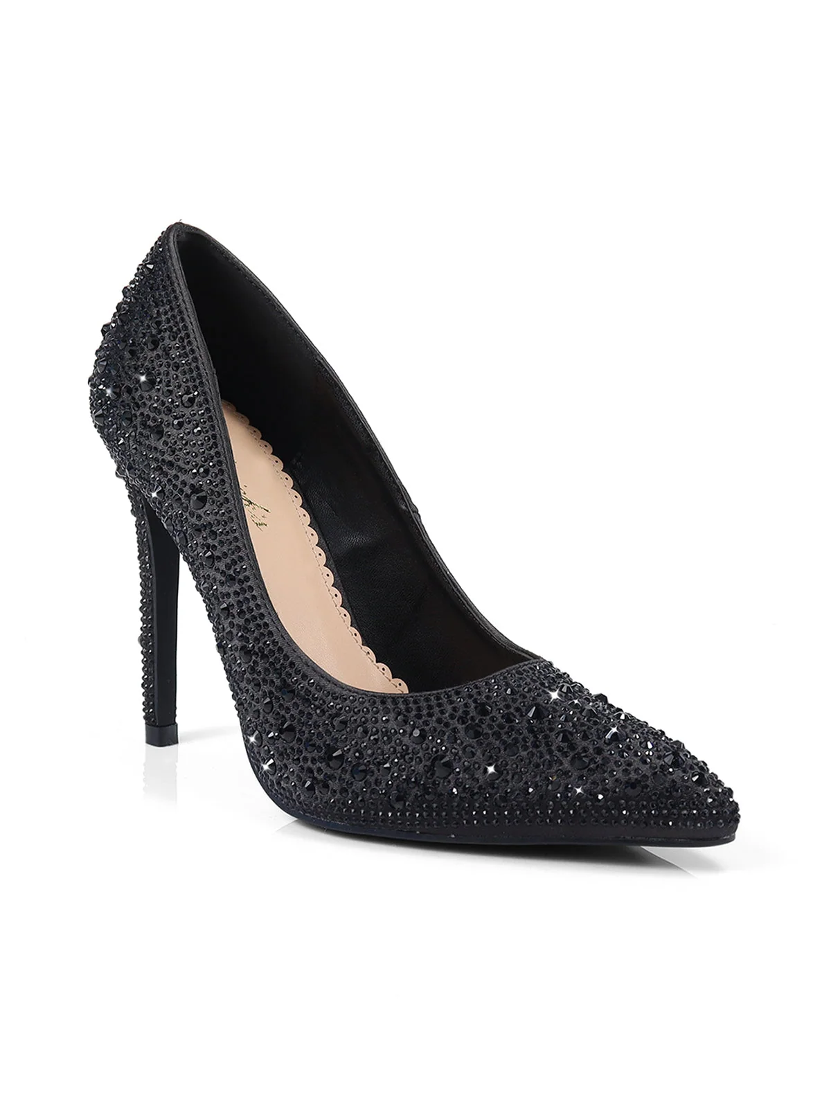 Samantha Pump in Black Satin with Rhinestone Detail