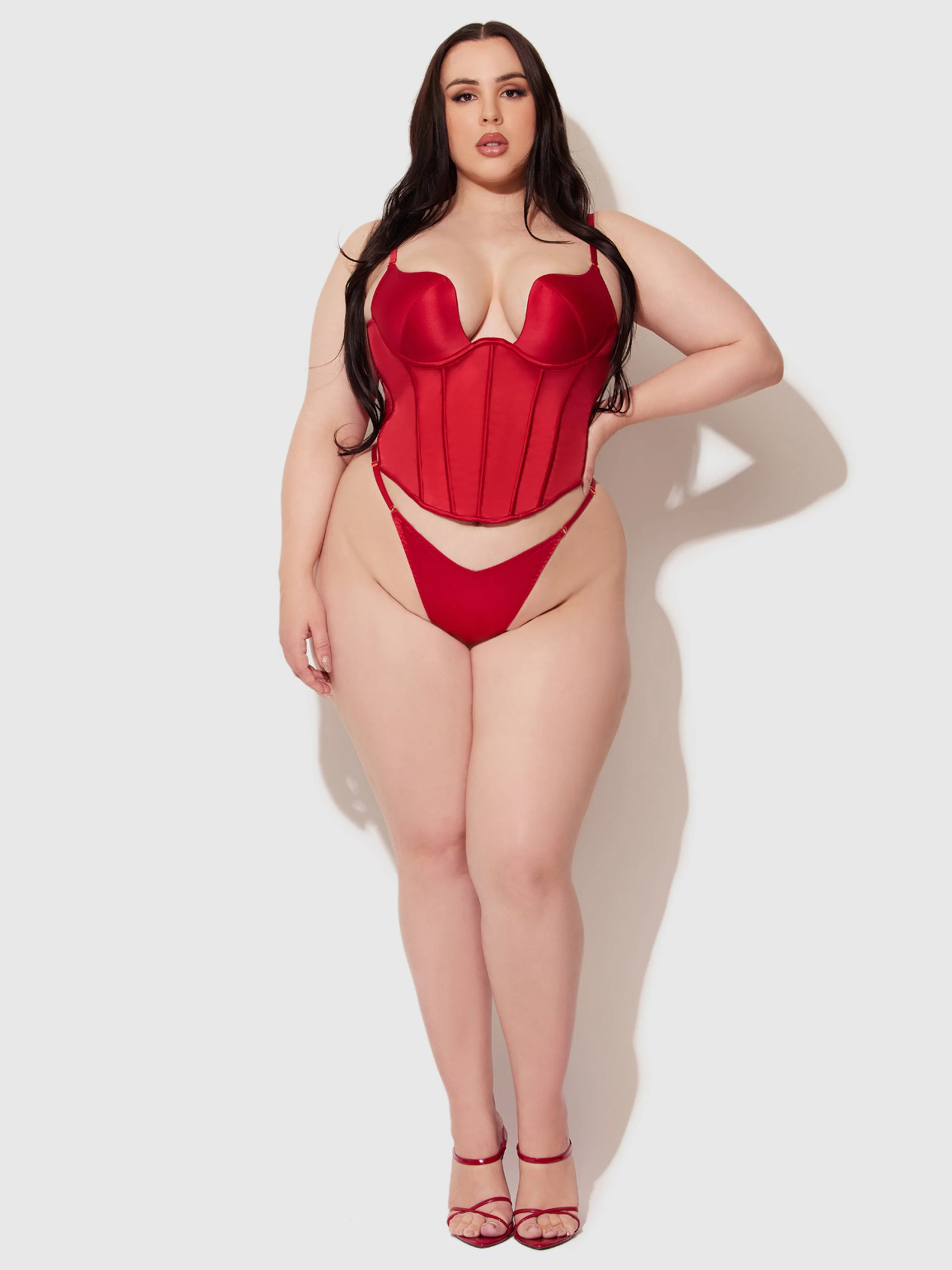 Petra Swirl Plunge Push Up Bustier in Crimson Red