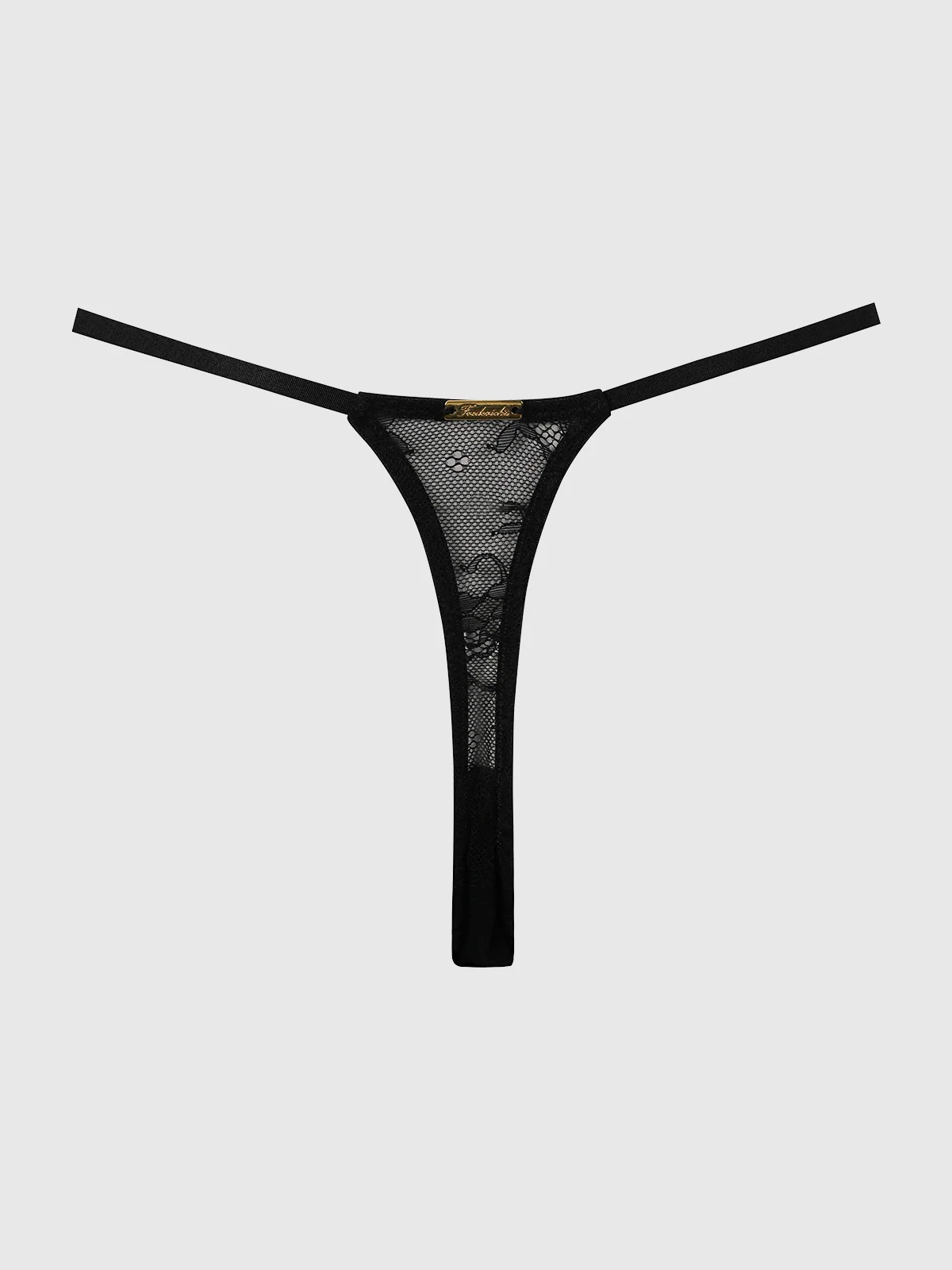 Pia Lace Crotchless Side Slider Thong in Black