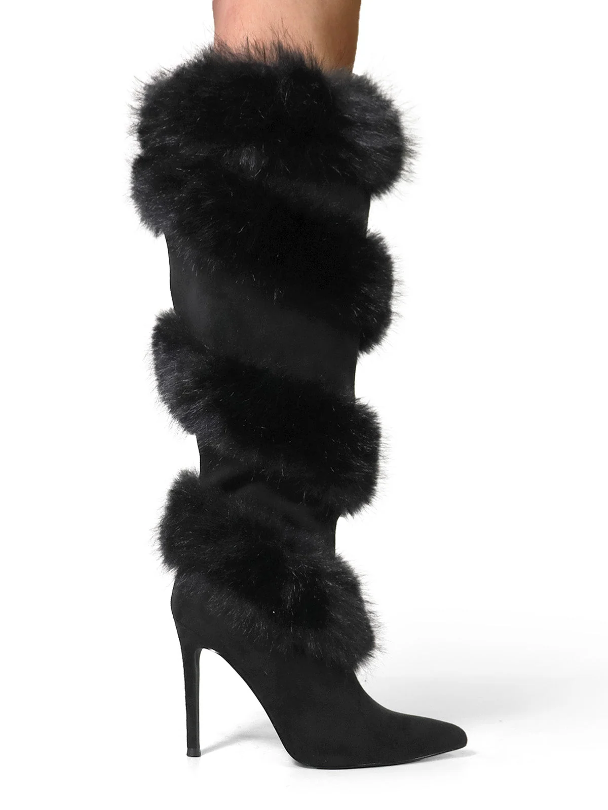 Holly Feather Over the Knee High Boots in Black
