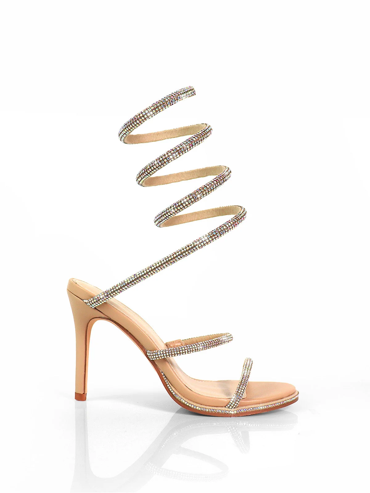 Lexia Rhinestone Heel With Spiral Straps in Nude