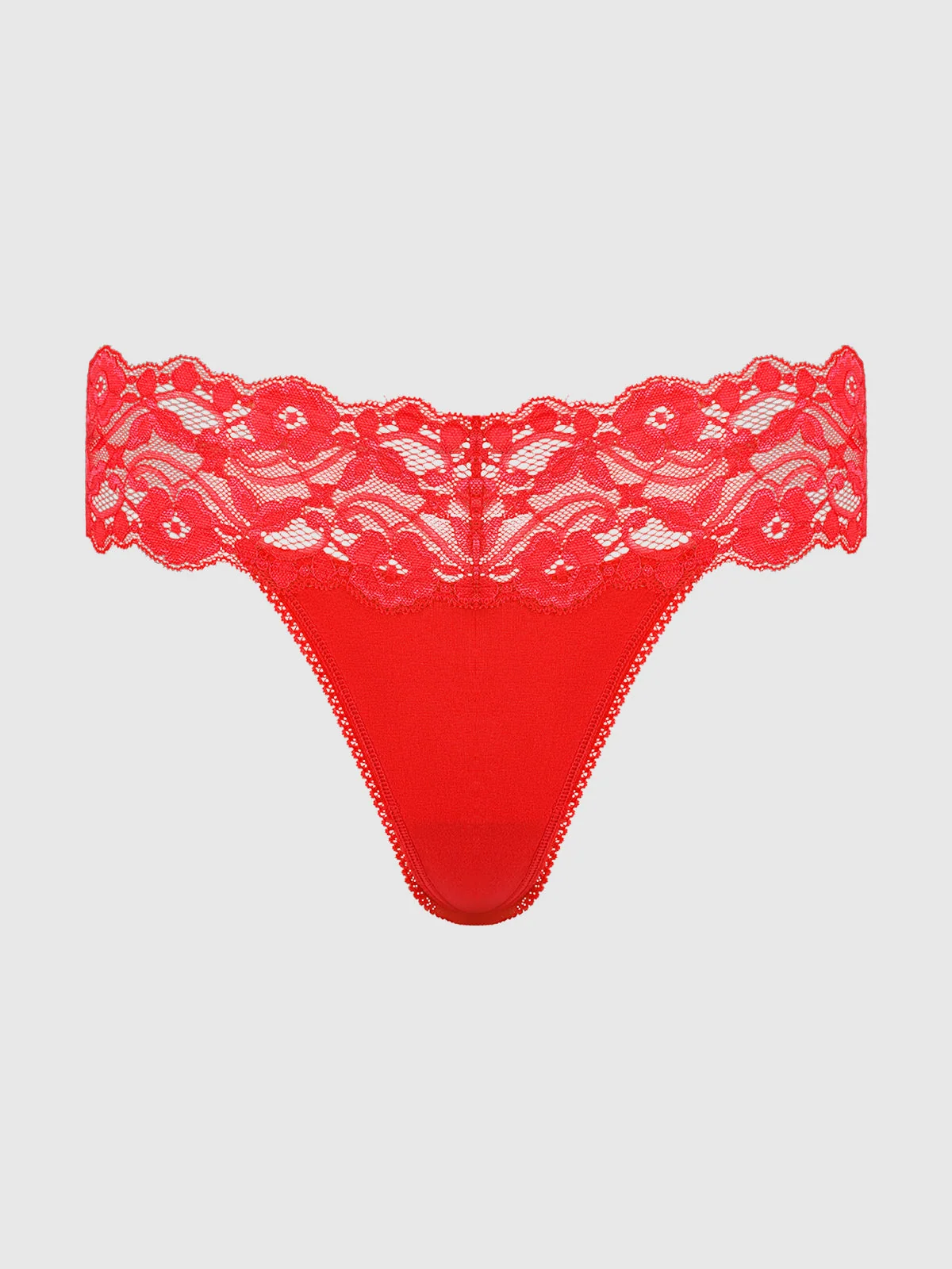 Bridget Stretch Cotton and Lace Thong in Barbados Cherry