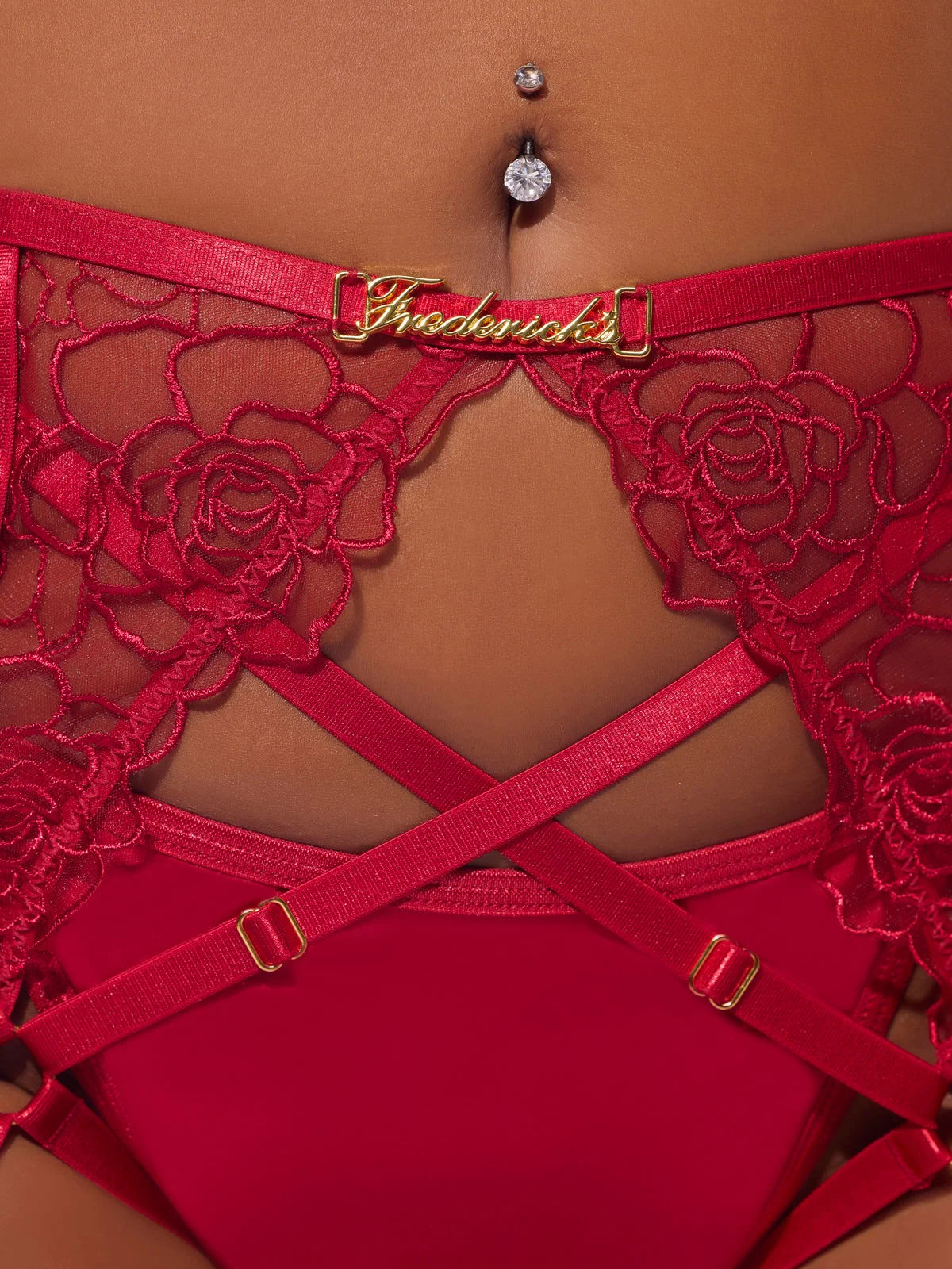 Melrose Embroidered Garter in Crimson Red