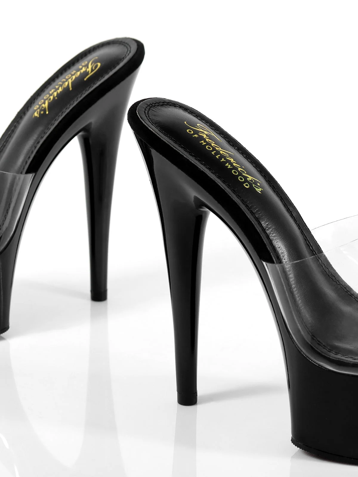 Candy High Platform Heels in Black with Clear Strap