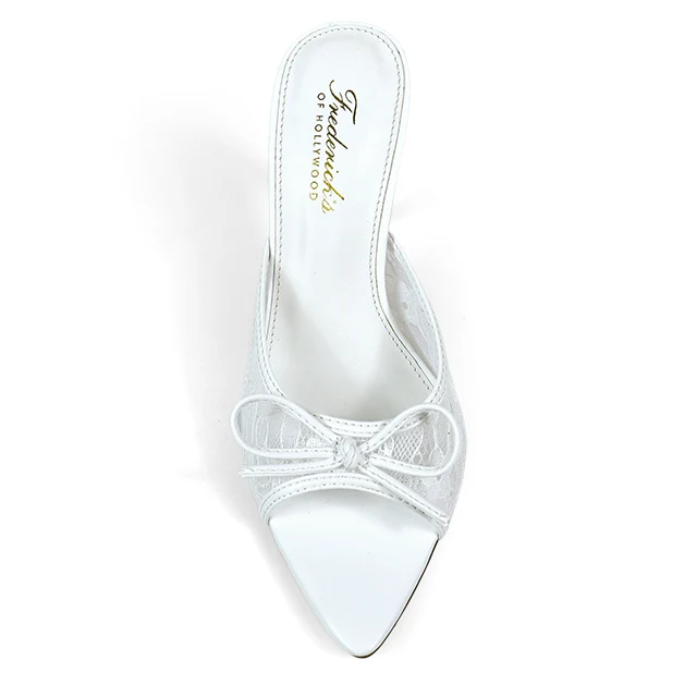 Lacey Pointed Toe Heels in White with Lace and Bow