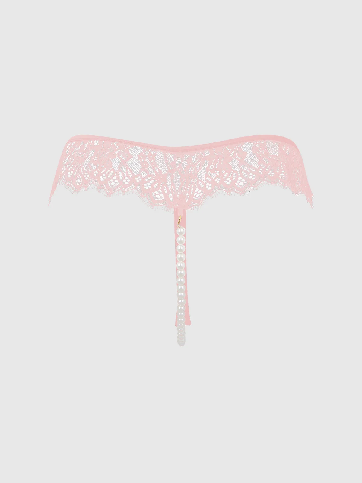 Rosalind Lace and Pearl Crotchless Thong in Light Pink