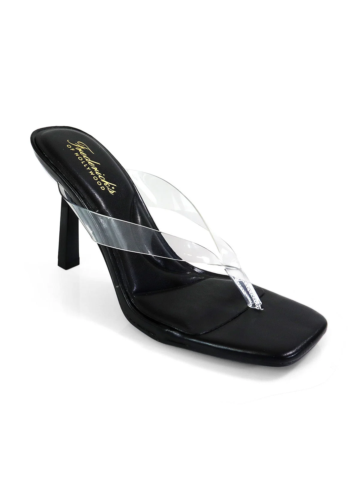 Annabelle Thong Sandal in Black with Clear Straps