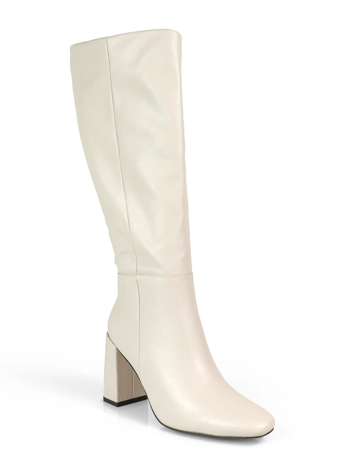 Paola Knee High Boots in Bone with Chunky Heel