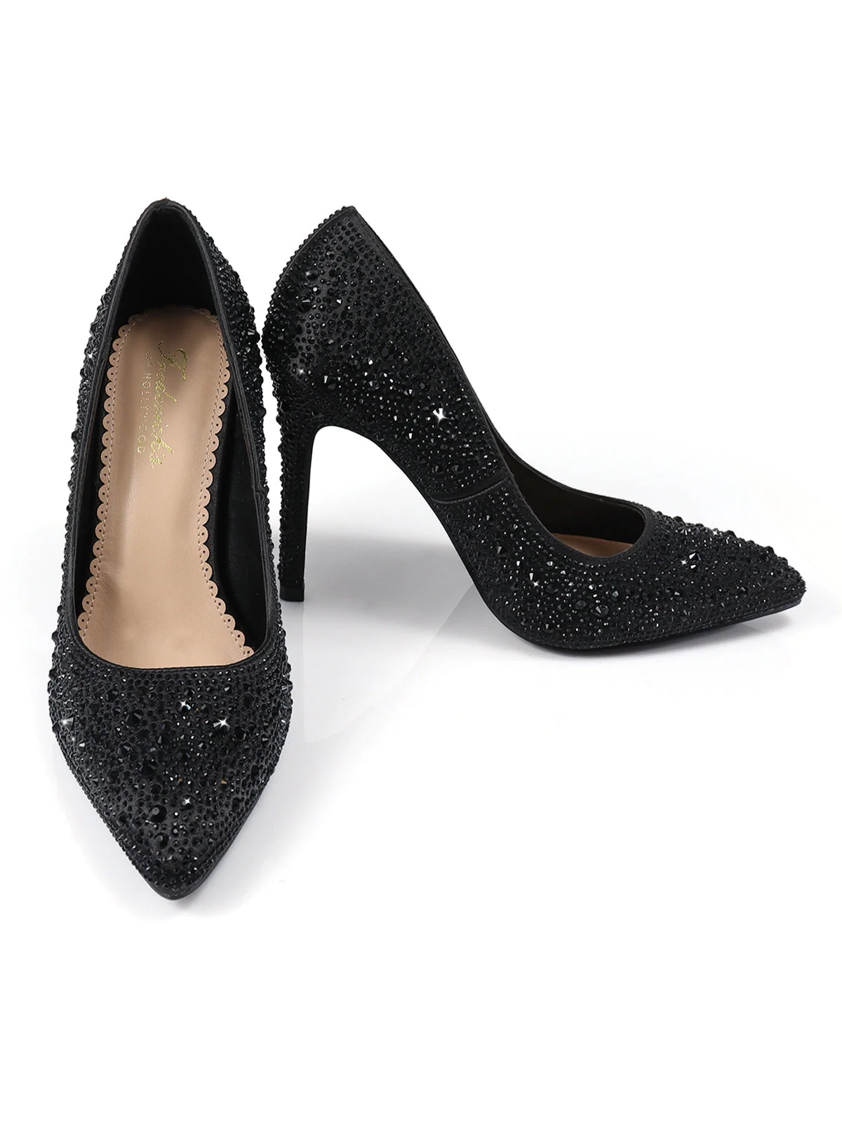 Samantha Pump in Black Satin with Rhinestone Detail