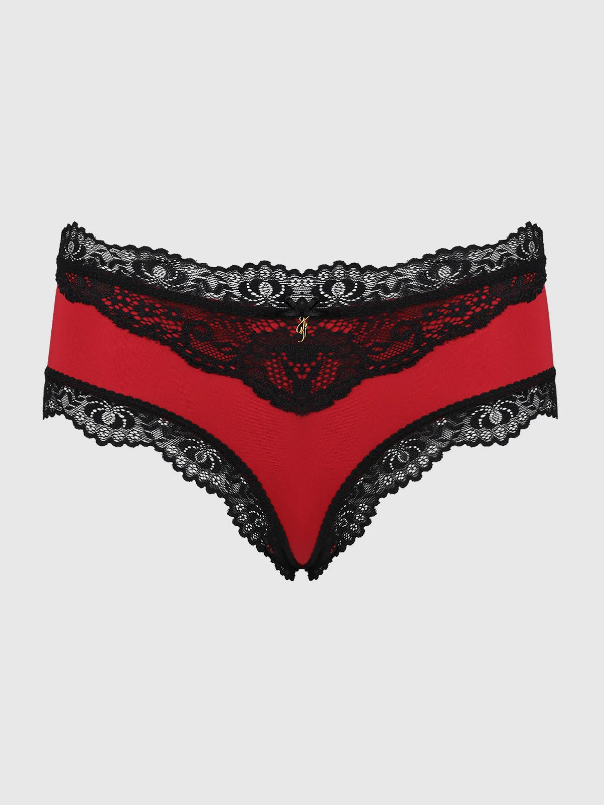 Jenna Micro V-Front Lace Hipster in Haute Red with Black Lace