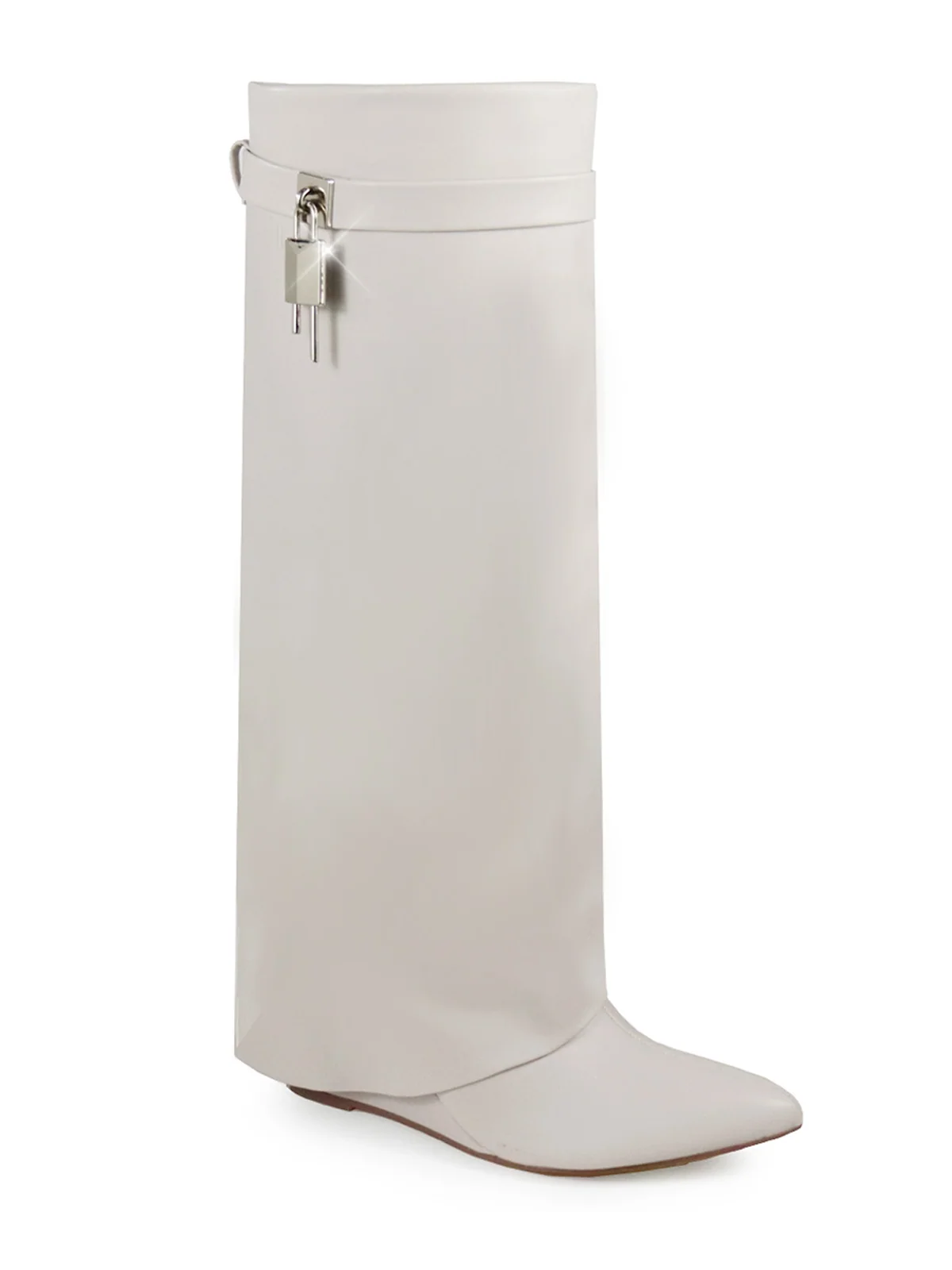 Frederick's of Hollywood Maria Drape Over Knee Wedge Boots in Bone PU