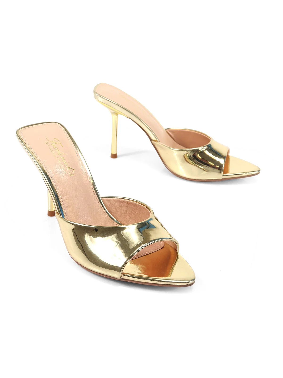 Shanya Mule Peep Toe Heels in Gold
