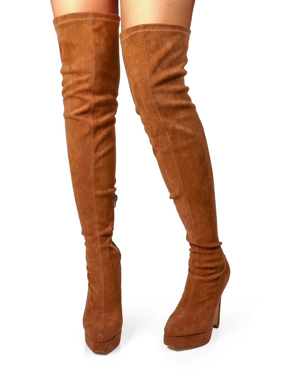 Jadore Stretchy Thigh High Boots in Chestnut Suede