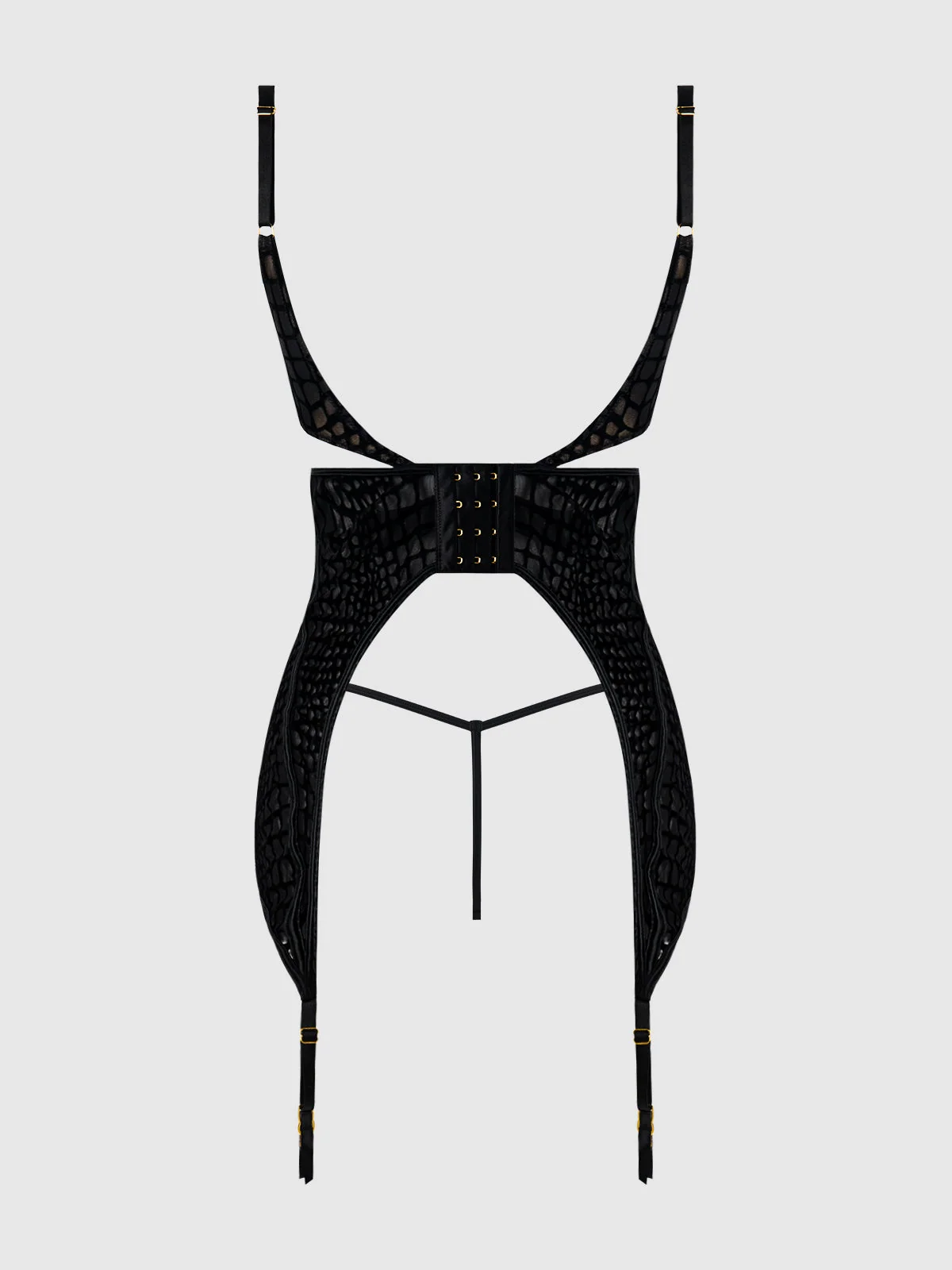 Medusa Snake 天鹅绒烧花吊袜带 Chemise 与 G-String 套装