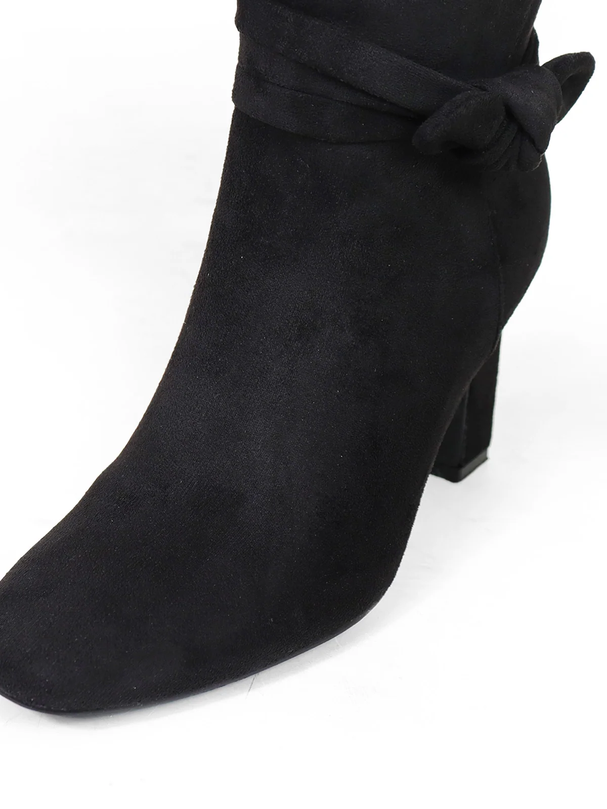 Janeth Suede Ankle Knot Chunky Heel Boots in Black