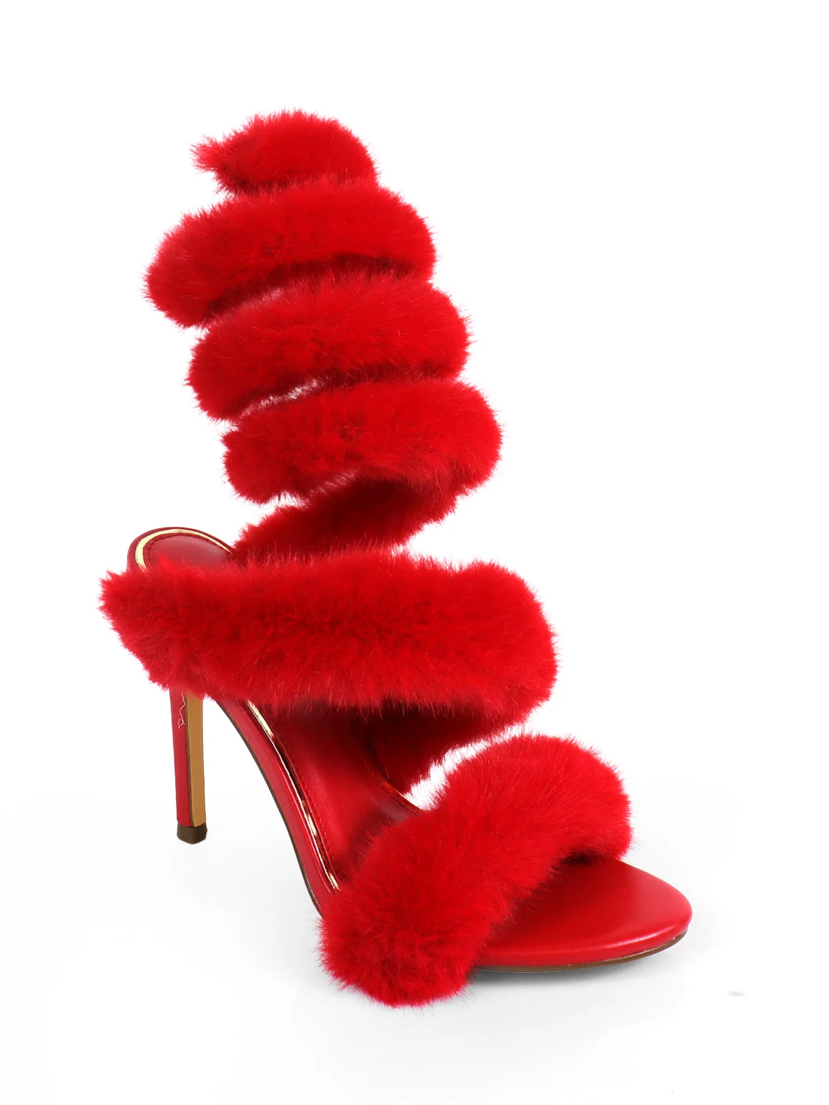 Allure Fluffy Stiletto Sandal in Red