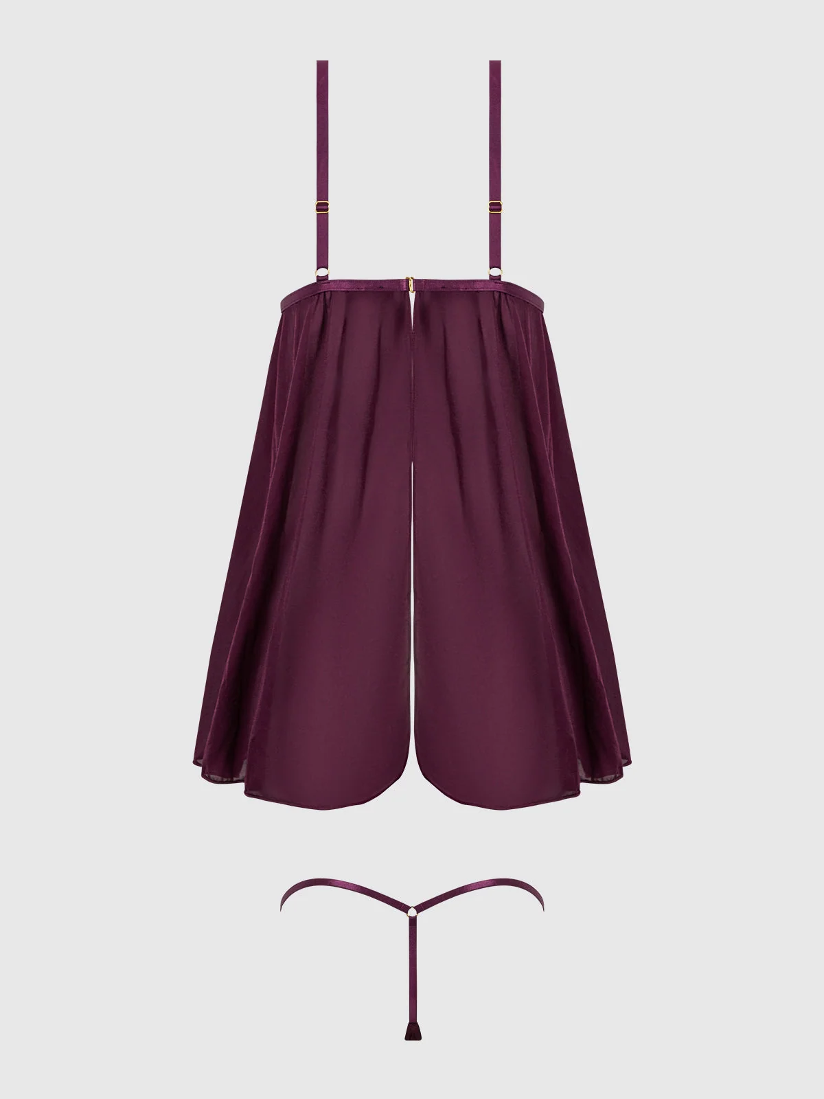 Pia Shine Mesh O-Ring Open Cup Babydoll Set in Plum