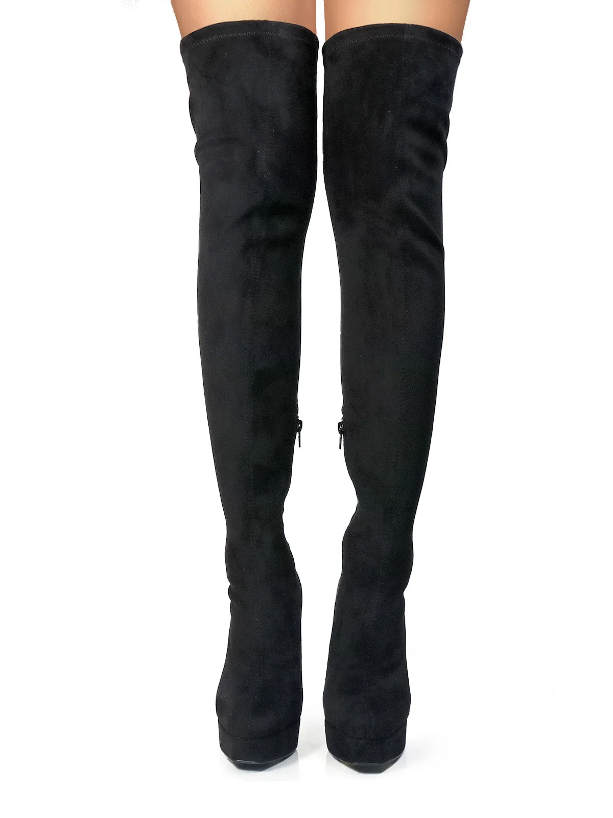 Jadore Stretchy Thigh High Boots in Black Suede