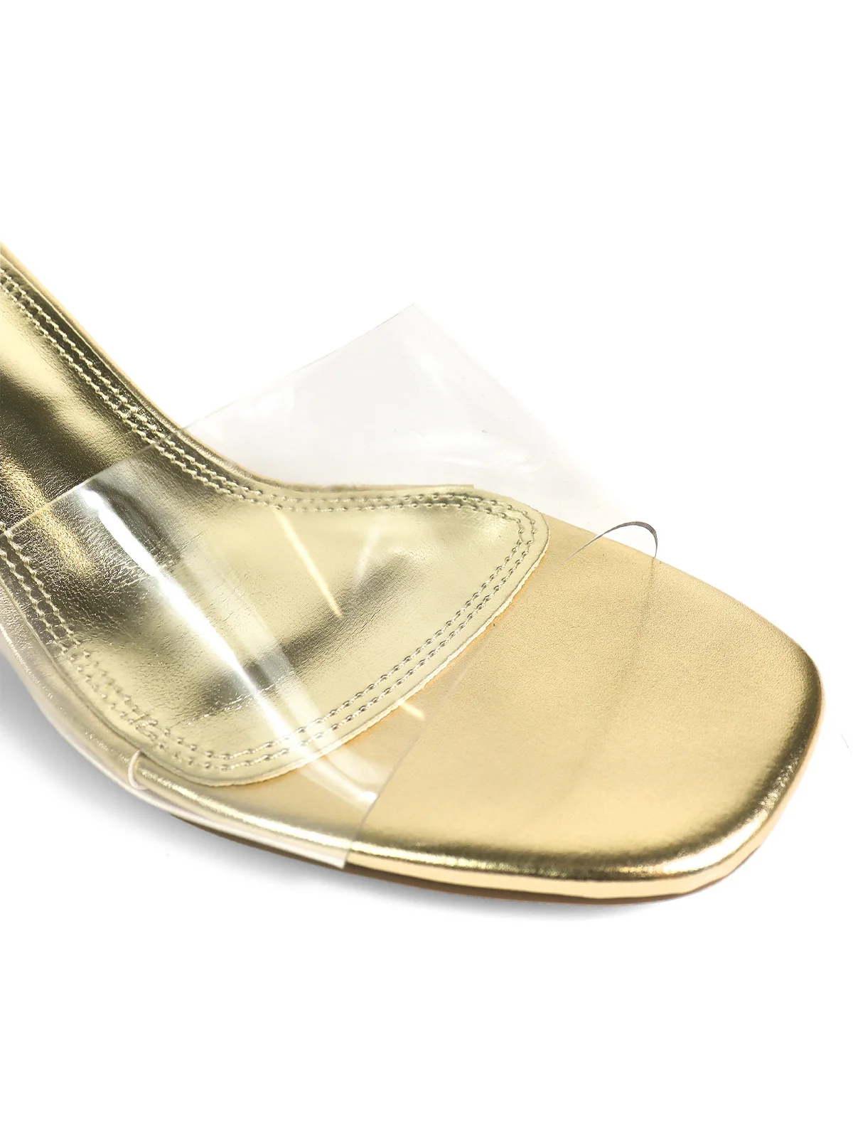 Lora Transparent Mule Wedges in Gold