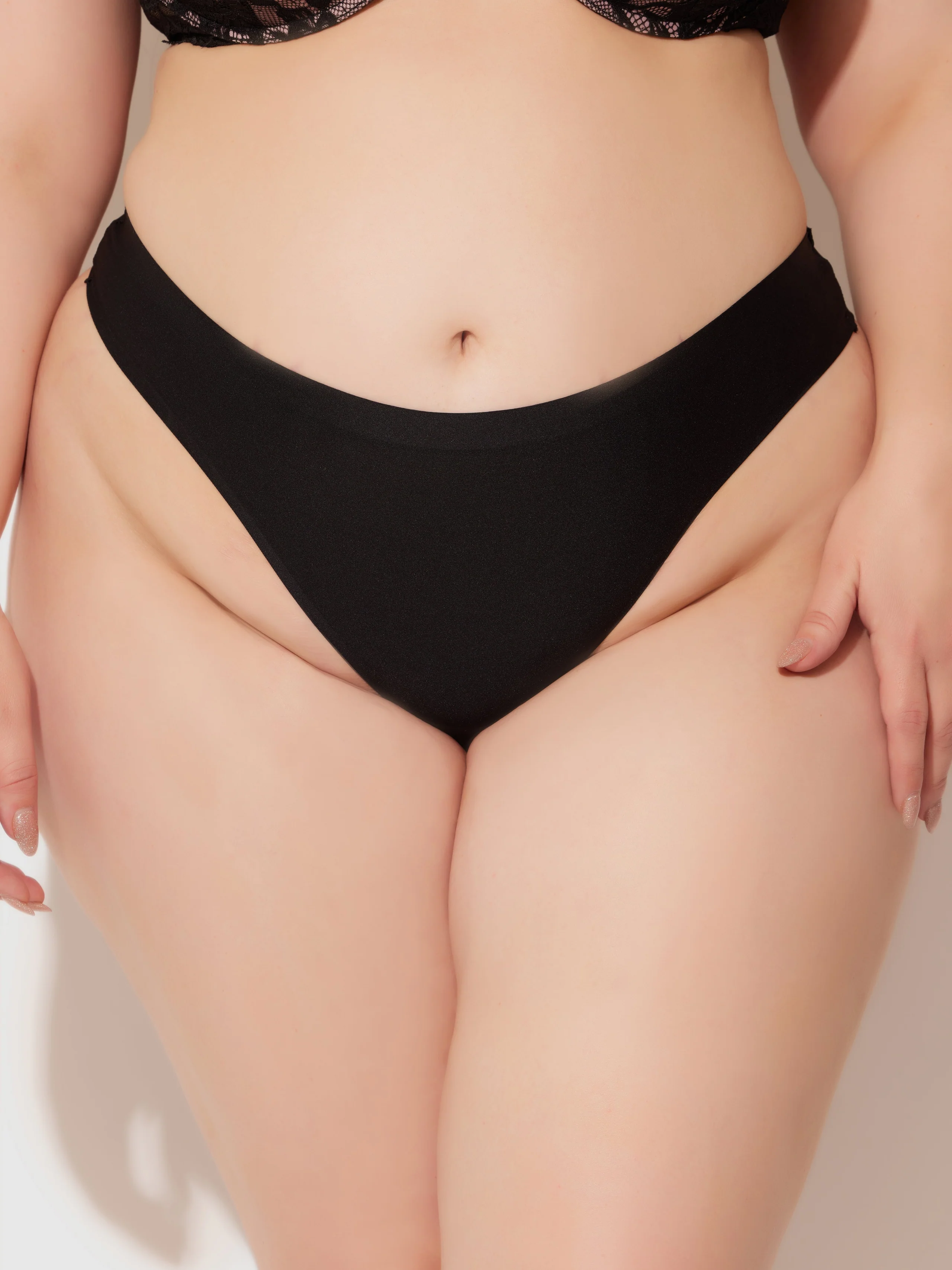 No Show Lasercut Micro Front & Mesh Back Tanga in Black
