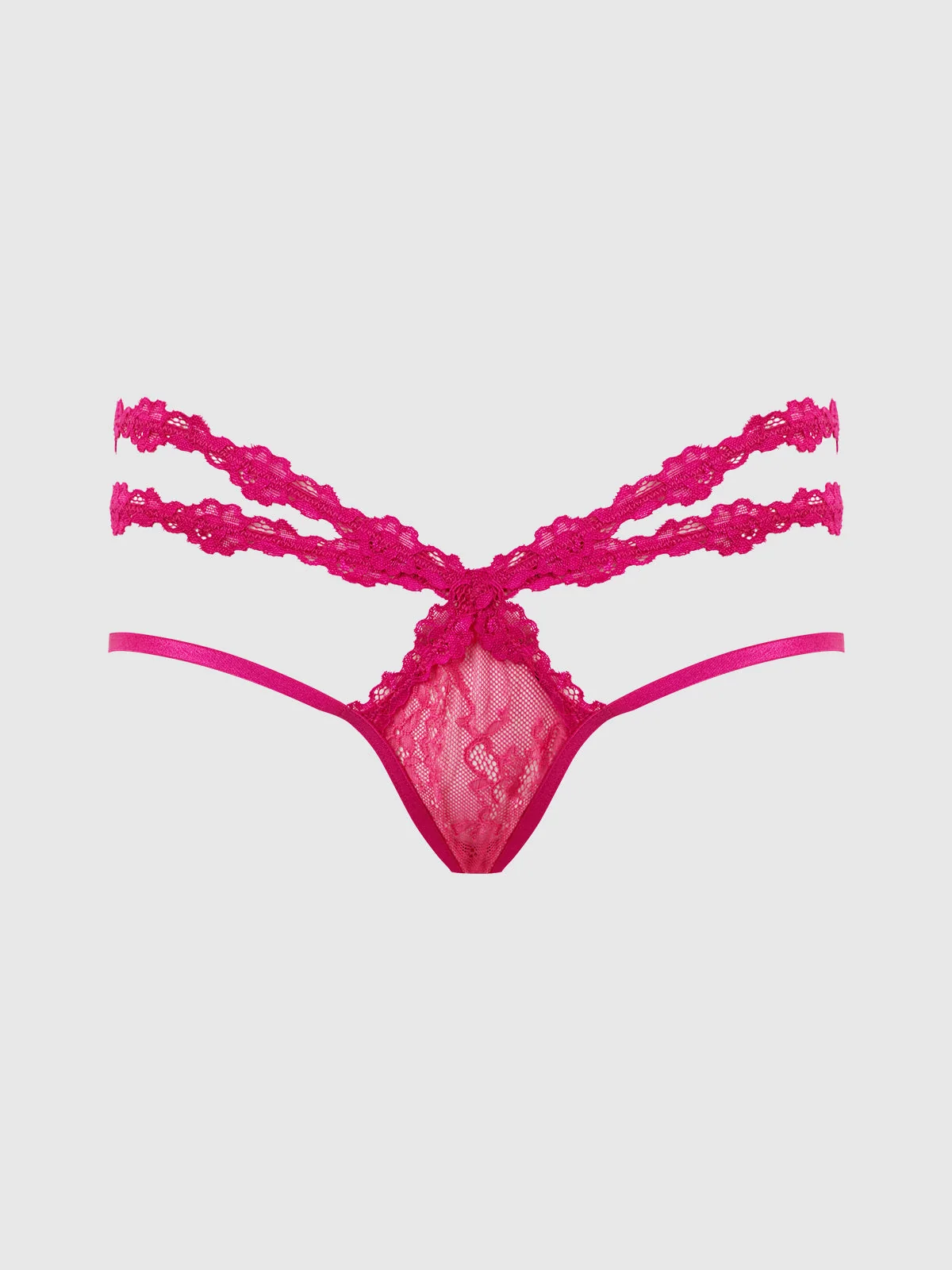 Pia Lace 绑带露背内裤，Purple Fuchsia