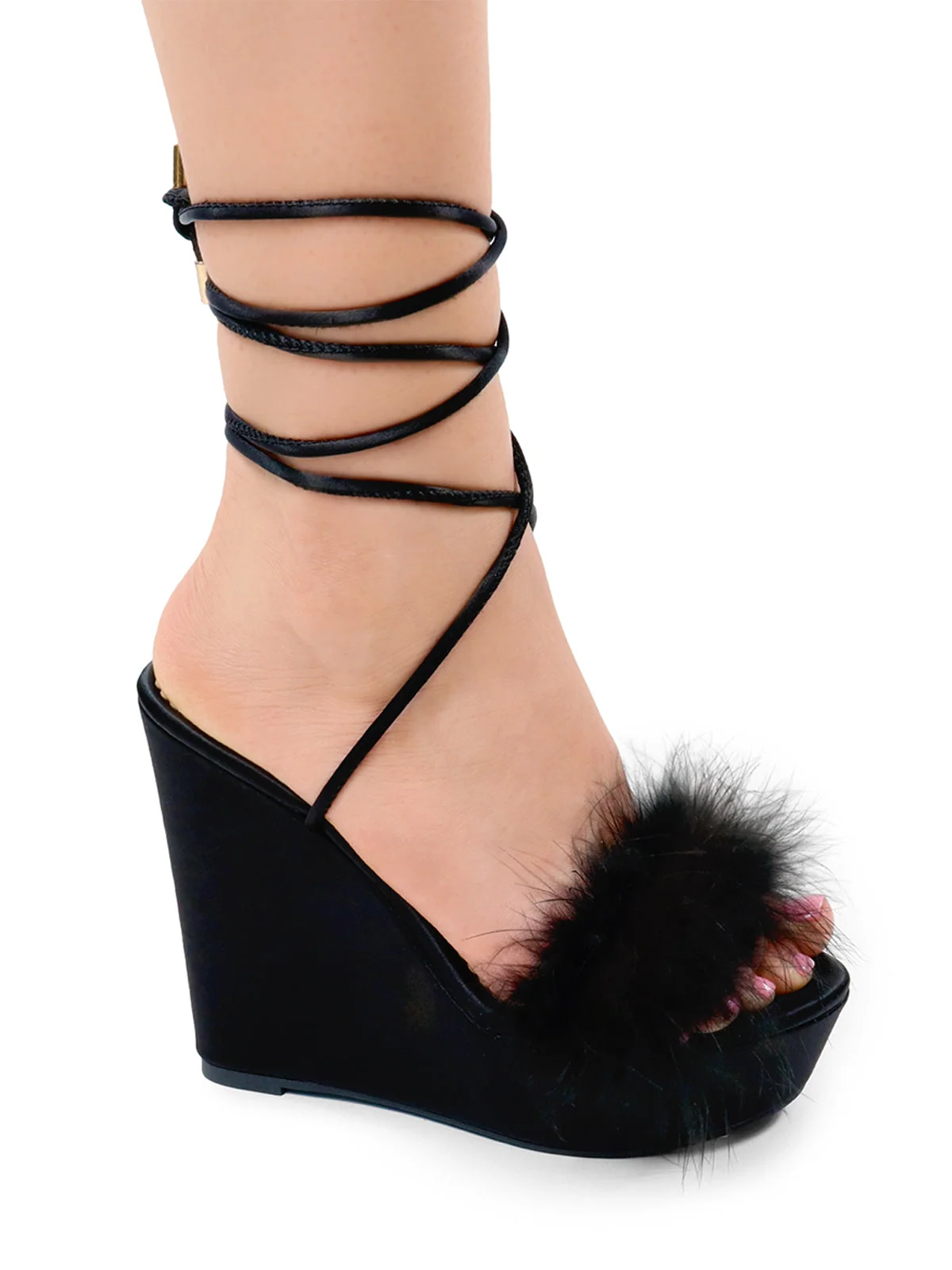 Adriana Feather Wedge in Black