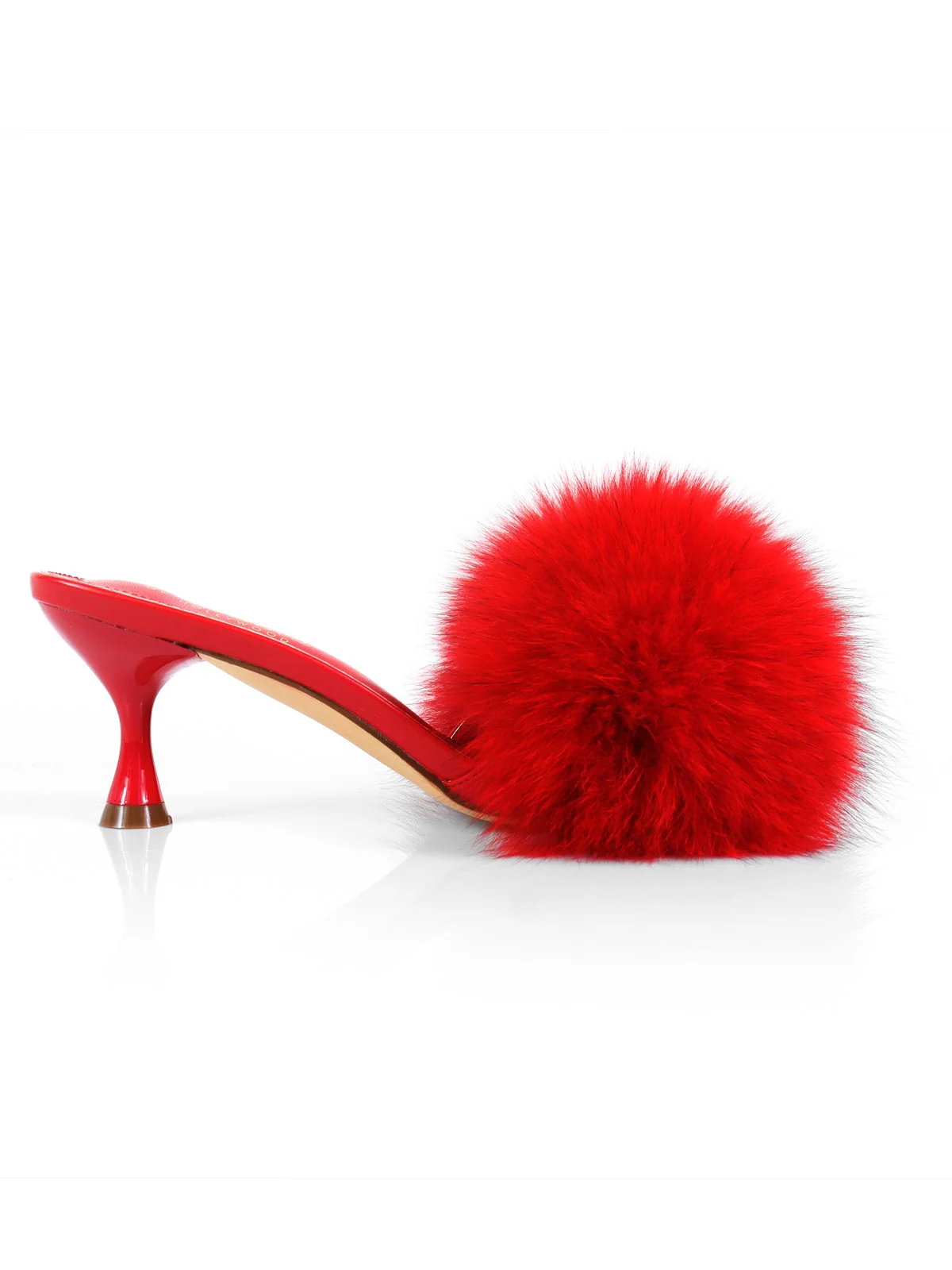 Purr Square Toe Fur Heel in Red