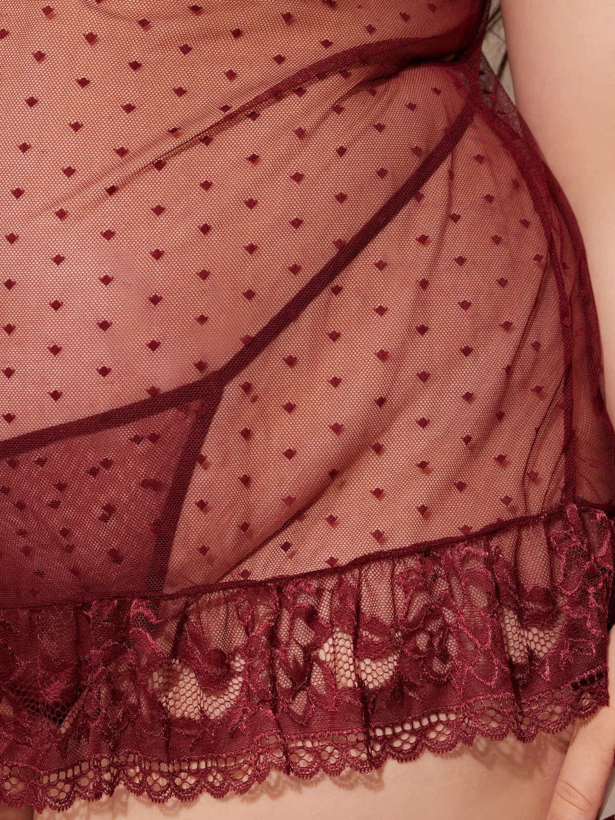 Riley Lace Babydoll Set with Swiss Dot Mesh and Matching Thong