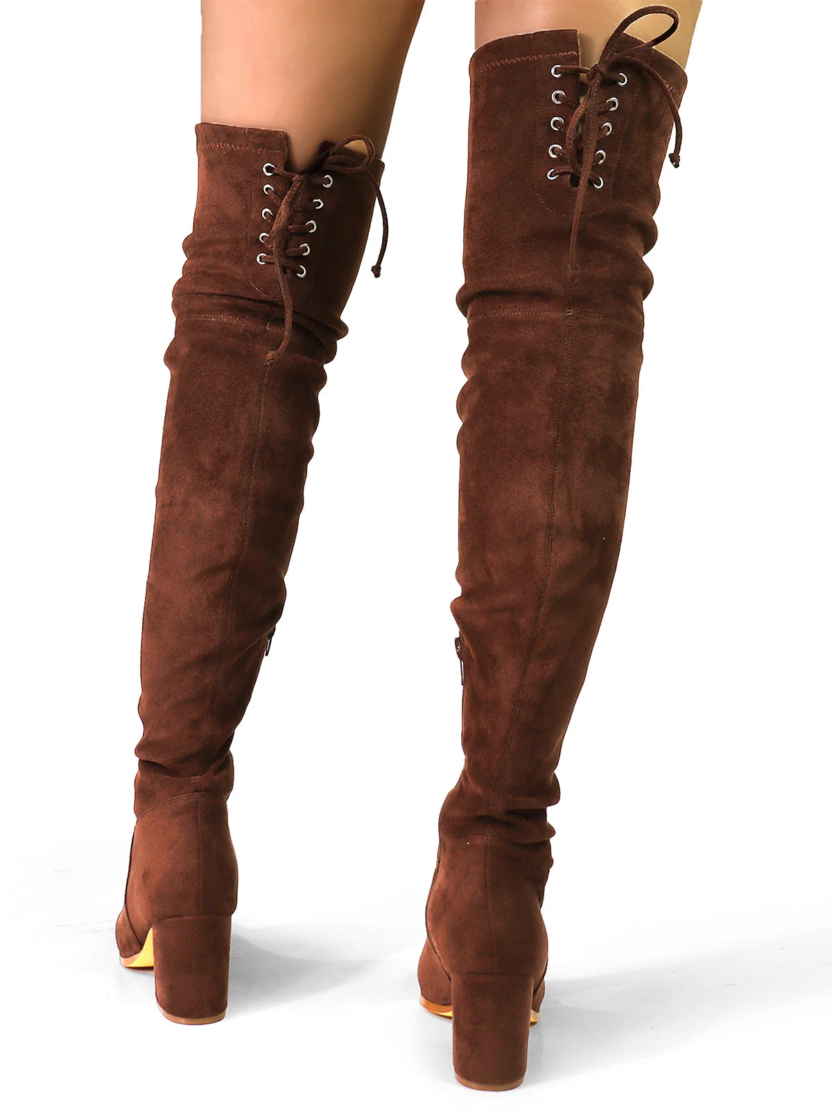 Becky Stretchy Thigh High Boots in Brown