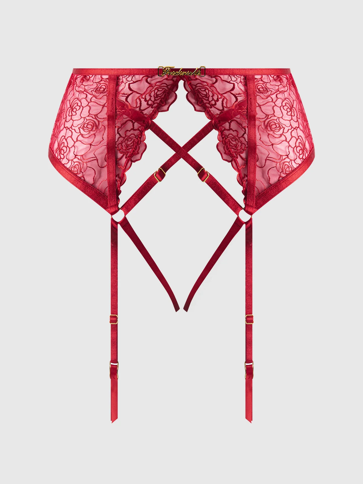 Melrose Embroidered Garter in Crimson Red