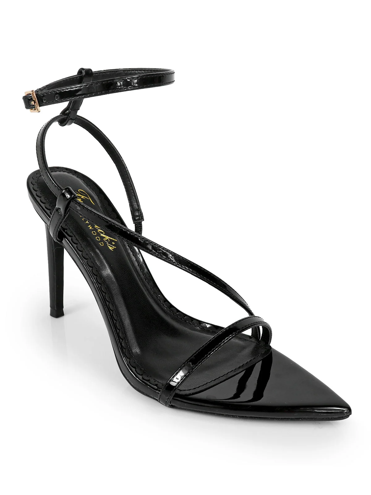 Charlene Pointed-Toe Ankle Strap Stiletto Heel in Black