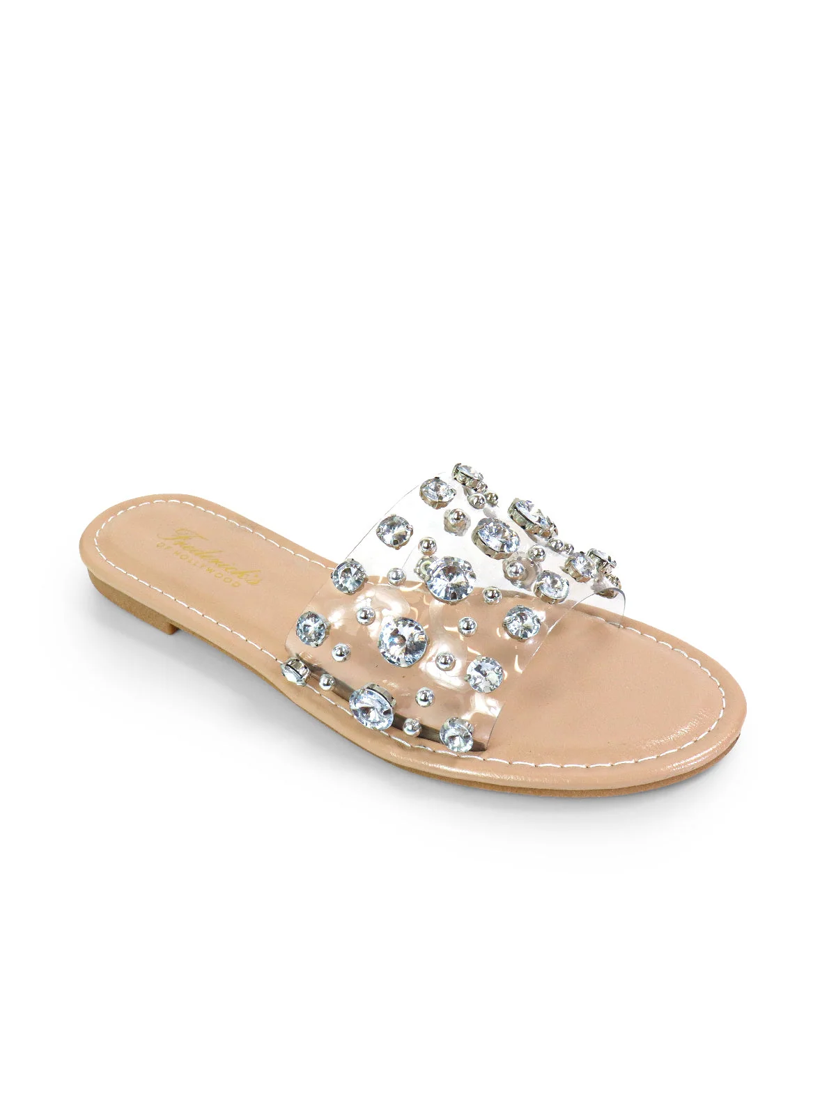 Clarissa Rhinestone Flat Sandal in Nude by Frederick's of Hollywood