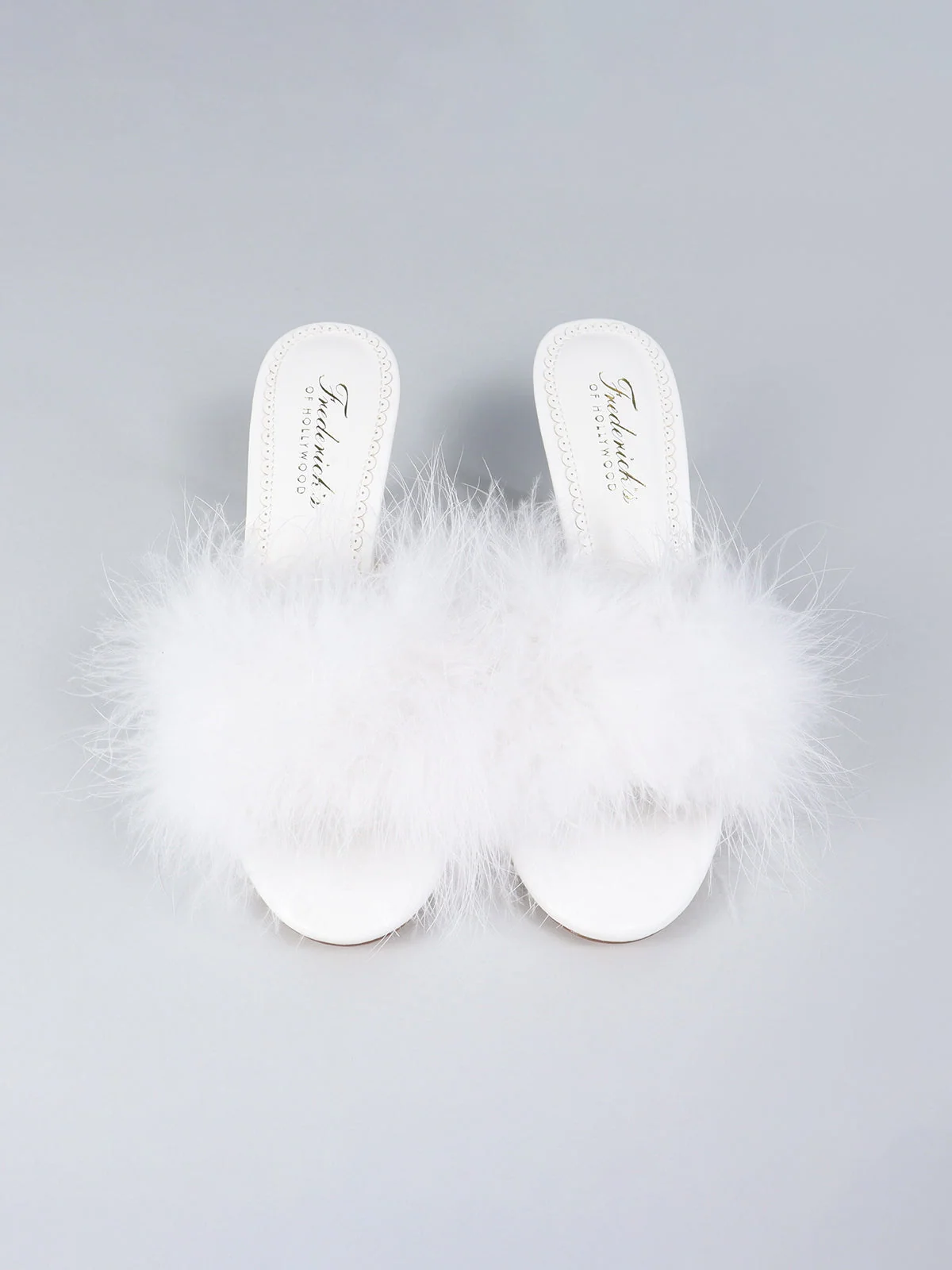 Luxor Feather Mule in White Kitten Heel