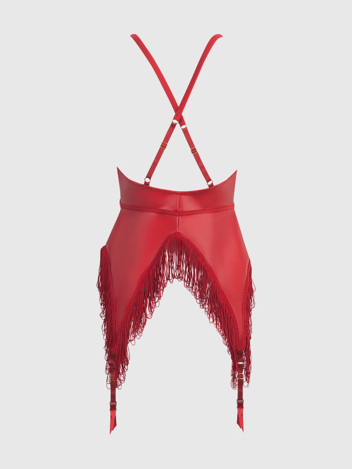 Hendrix Faux Leather & Fringe Chemise in Crimson Red