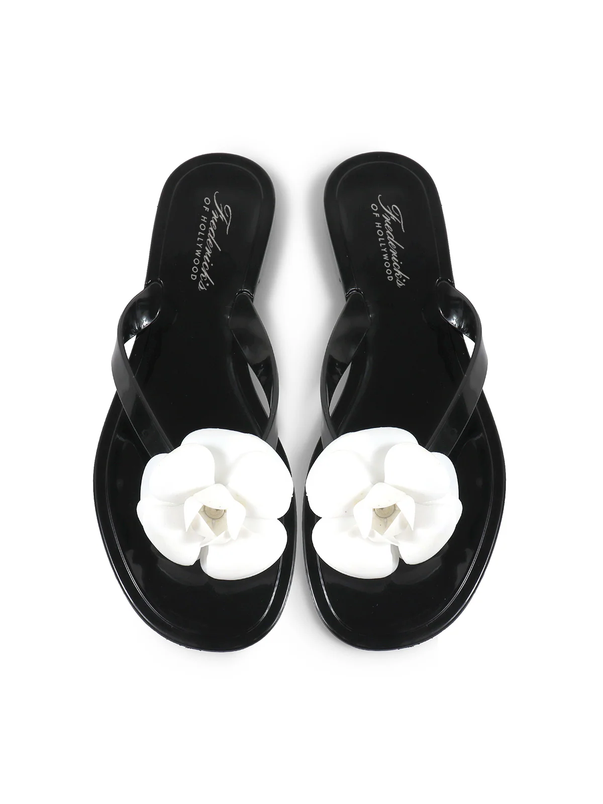 Jelli Camellia Thong Sandals in Black and White