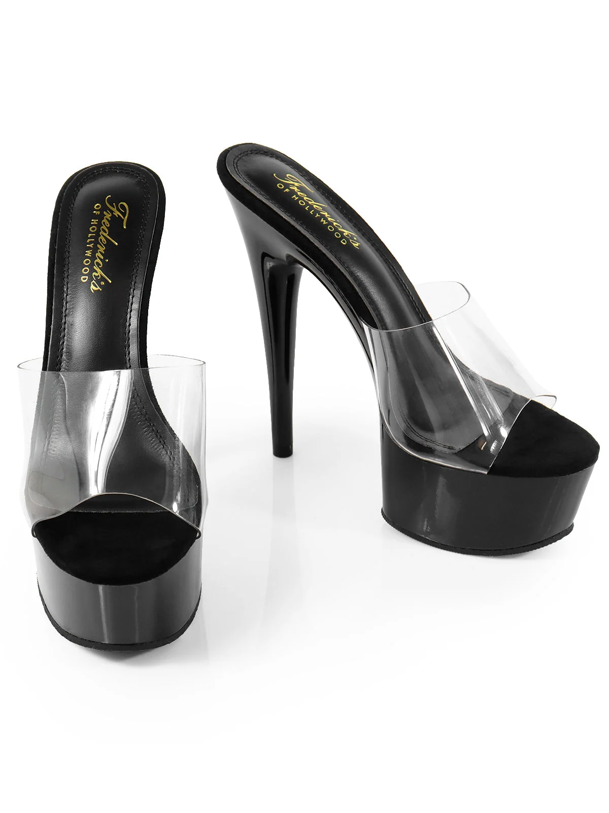 Candy High Platform Heels in Black with Clear Strap
