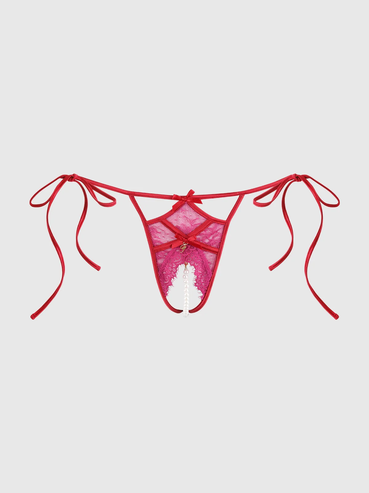Rosalind Lace Crotchless Pearl Tie Side Bikini