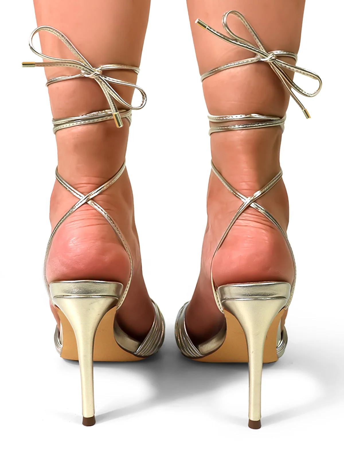 Jadelyn Single-Knot Strappy Stiletto Sandal in Gold