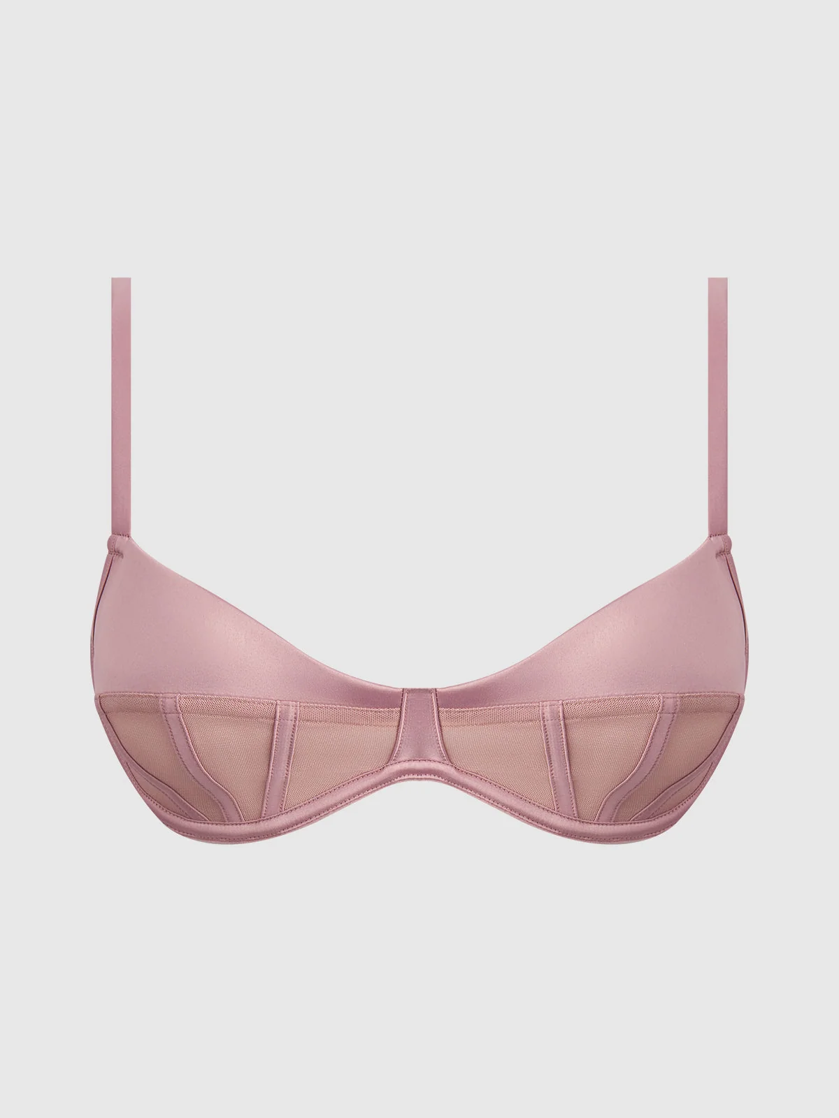 Petra Satin & Mesh Unlined Corset Cup Bra in Mauve