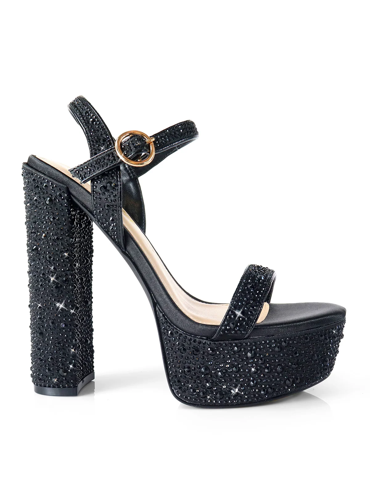 Fabiosa Rhinestone Open Toe Platform Heel in Black
